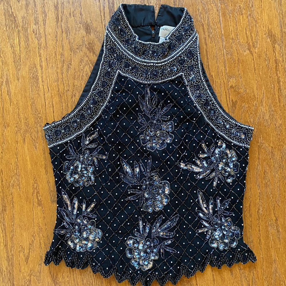 Silk Floral beaded halter evening top